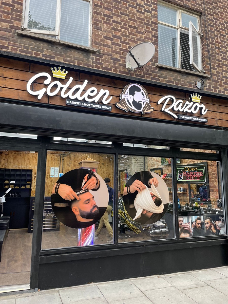 The Golden Razor Barbers shopfront on Pitfield Street, Hoxton N1